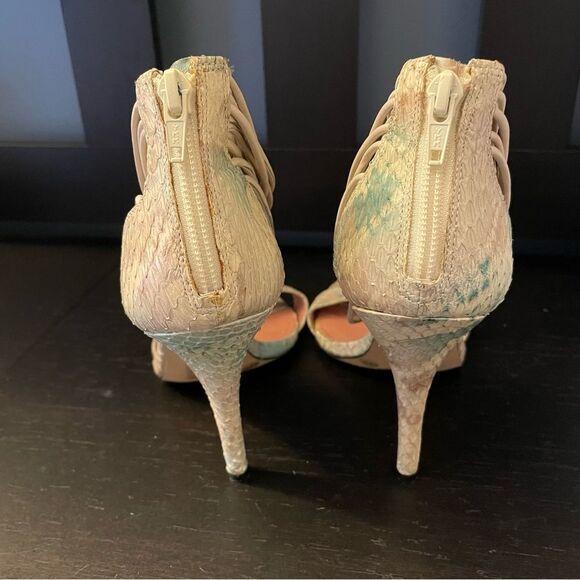 Vince Camuto Wesley Leather Snakeskin White Blue Heel Sandals Women’s Size 9.5 - Picture 4 of 8